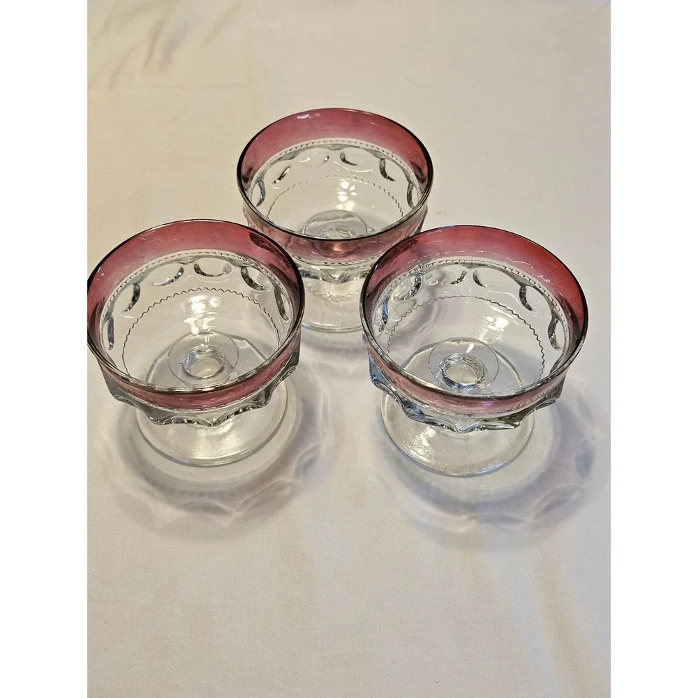 3 TIFFIN FRANCISCAN King's Crown‎ Ruby Flash Champagne Sherbet Glasses 3 1/8